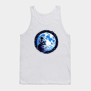 Moonlit Cosmic Reflection - Pixel Art Space Gazer Tank Top